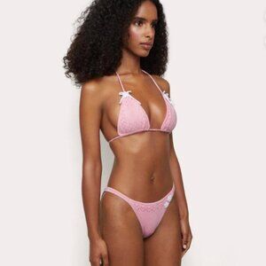 Frankies Bikinis x Danielle Guizio Pink Crochet Knit Triangle Bikini Set Small